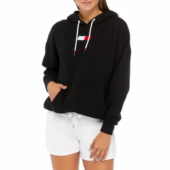 Sz Large BLACK Tommy Hilfiger Women's Sport Athleisure Hoodie Sweatshirt - Picture 1 of 9